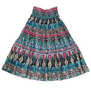 Phool Brand Vintage Boho A-Line Maxi Skirt Tiered Broomstick Skirt